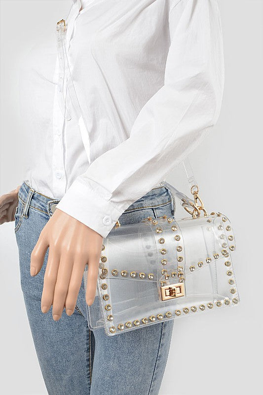  Clear Crystal Stud Crossbody Bag