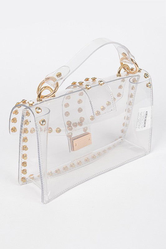  Clear Crystal Stud Crossbody Bag