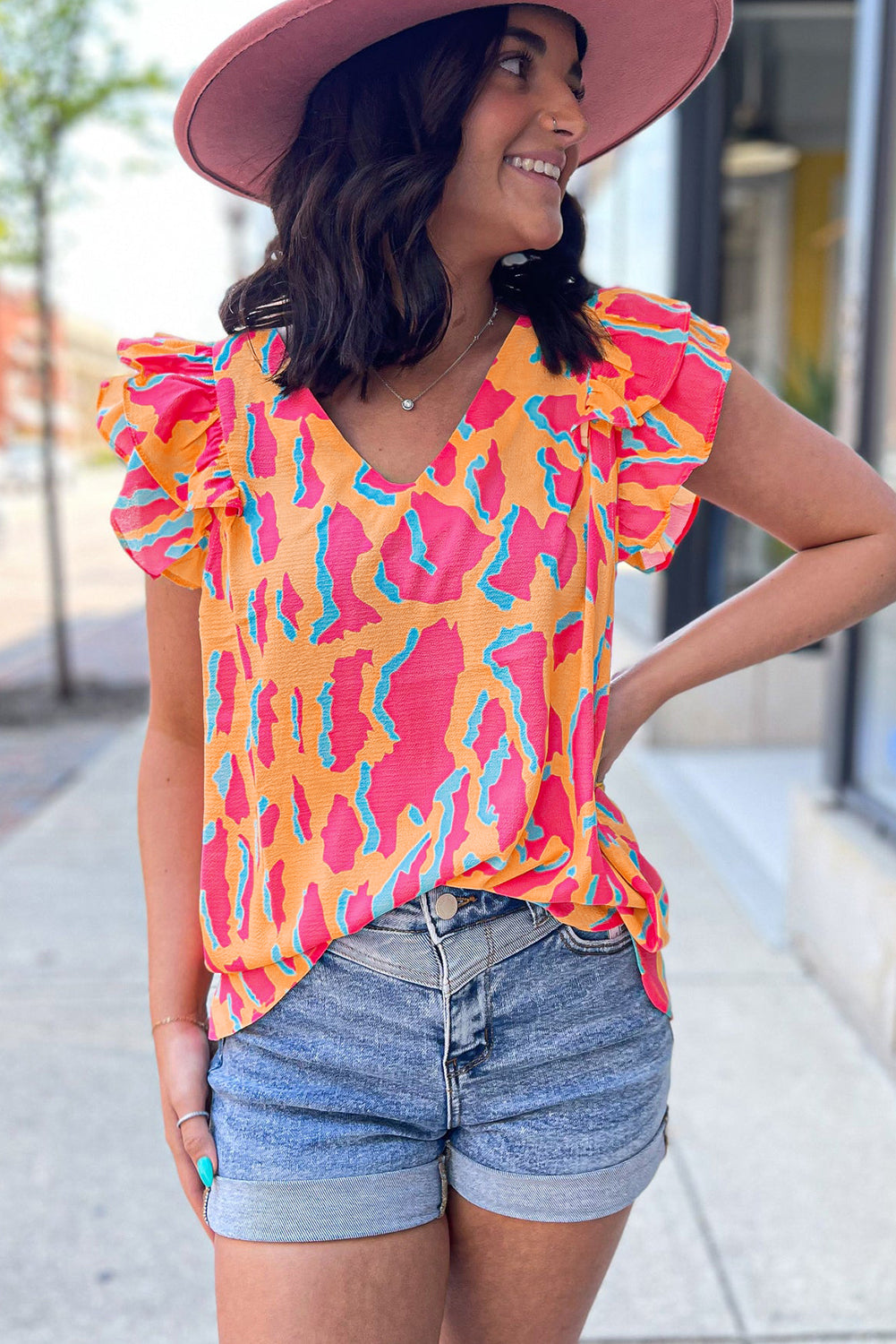 Jenny Abstract Orange and Pink Blouse