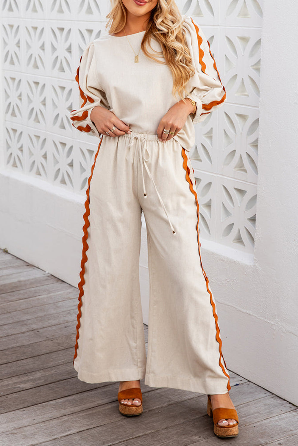 Pumpkin Spice Zig Zag Wide Leg Pants Set