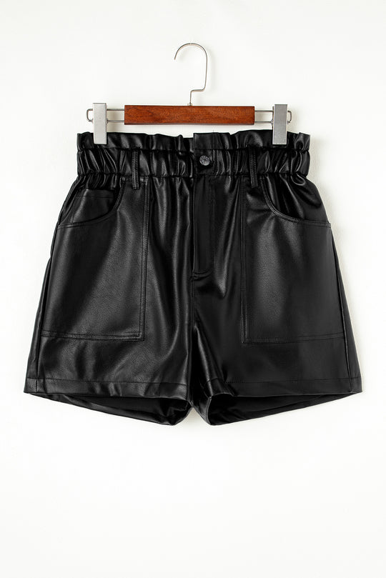 Black Faux Leather High Rise Shorts