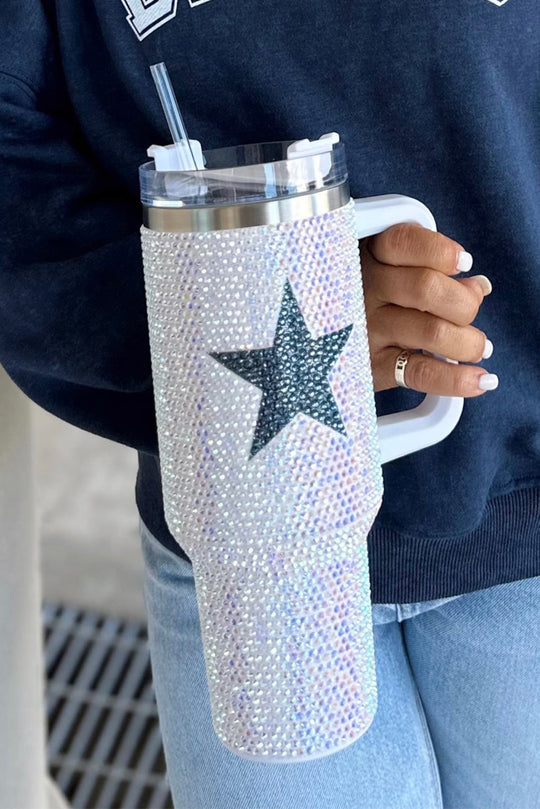 White Star Shape Full Rhinestone Stainless Portable Cup 40oz - Klazzi Fashion Boutique