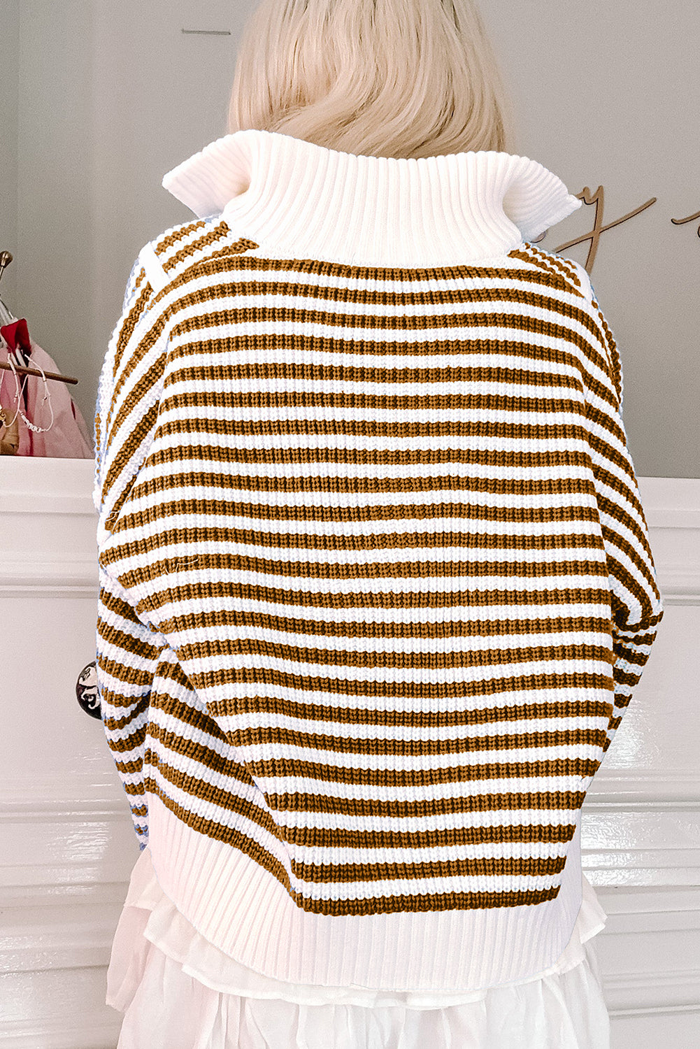 Stripe Zipper Collar Sweater