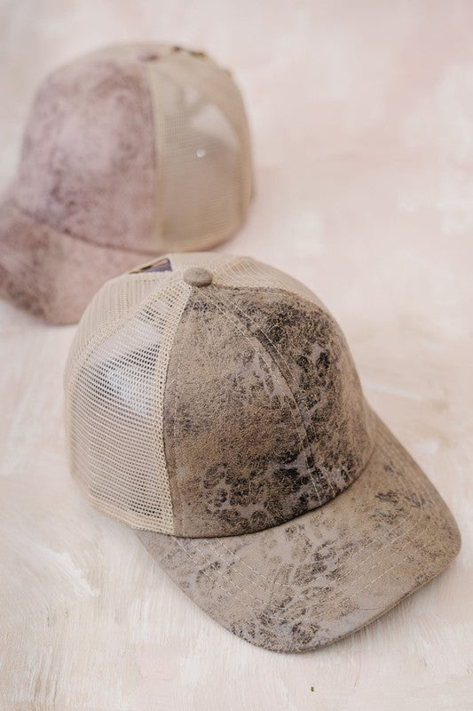 Vintage Marble CC Criss Cross Leather Cap - Klazzi Fashion Boutique