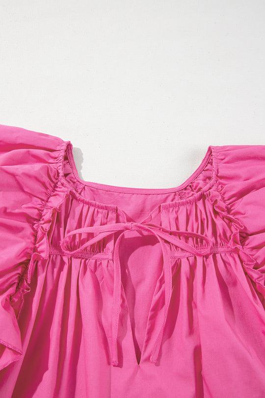 Kasey Ruffled Pink Shirred Blouse