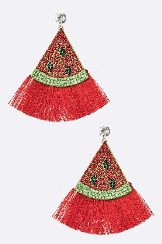 Watermelon Iconic Rhinestone Tassel Earrings