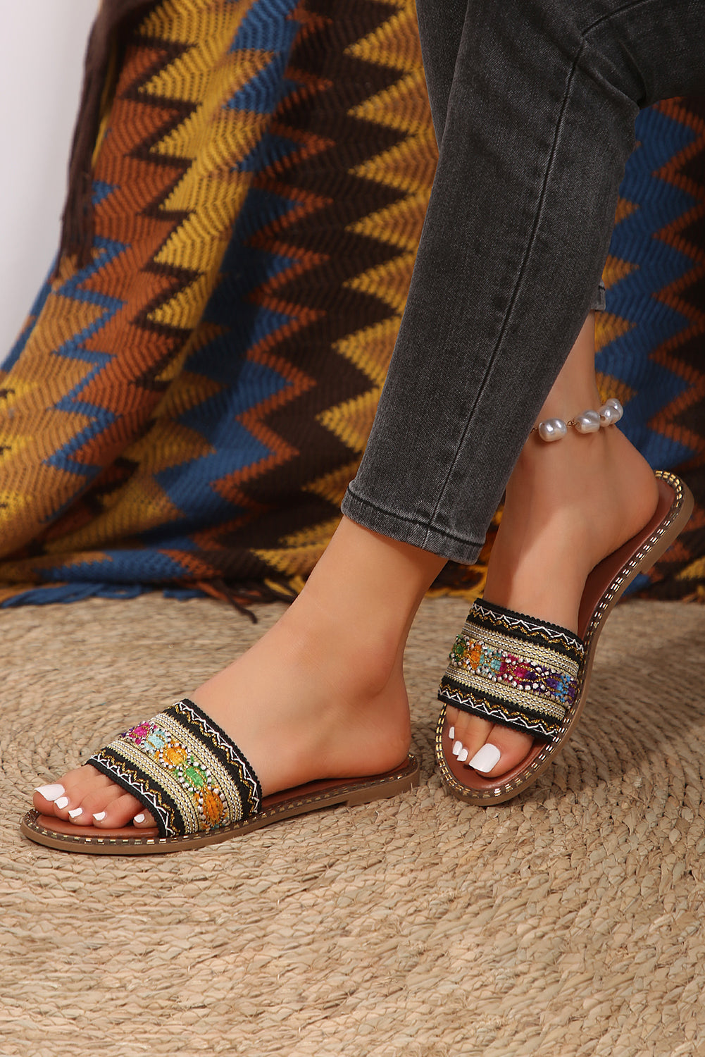  Boho Crochet Leather Beach Sandals