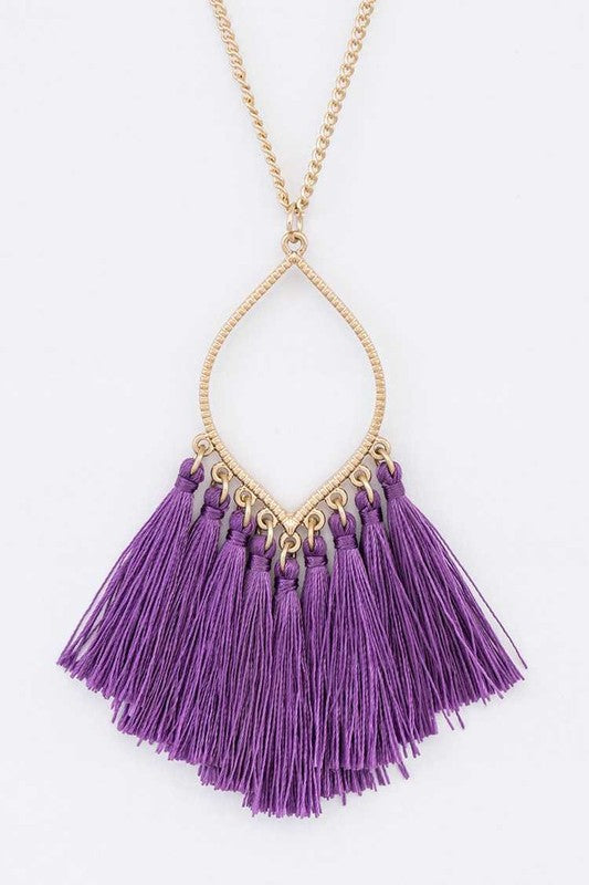 Fringe Colorful Tassels Leaf Pendant Necklace