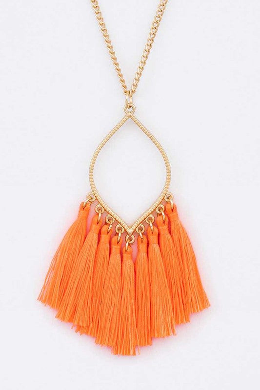 Fringe Colorful Tassels Leaf Pendant Necklace