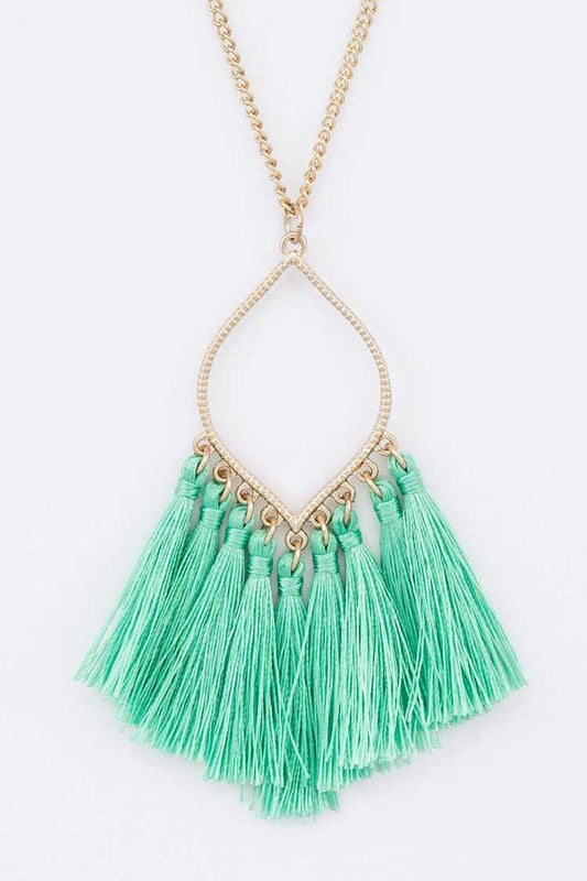 Fringe Colorful Tassels Leaf Pendant Necklace - Klazzi Fashion Boutique