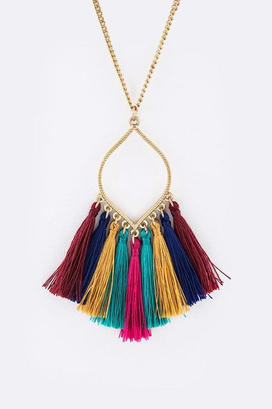 Fringe Colorful Tassels Leaf Pendant Necklace