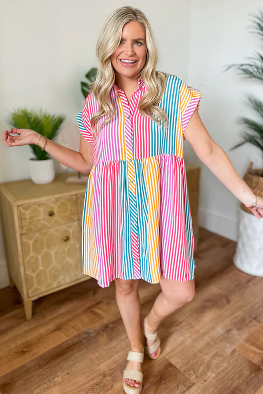 Stripes and Brights Multicolor Shirt Dress