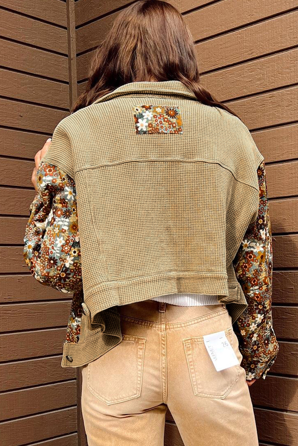 Waffle Knit Tan Floral Patchwork Jacket