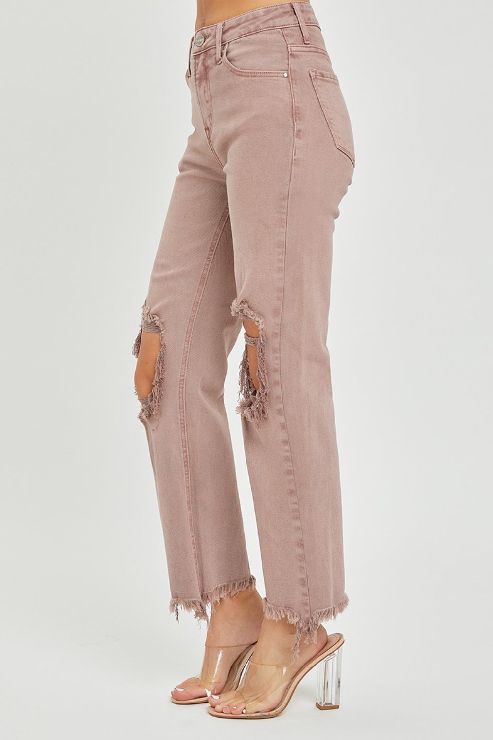 Mauve RISEN Distressed Ankle Bootcut Jeans