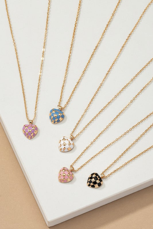  Heart Checkered Necklace