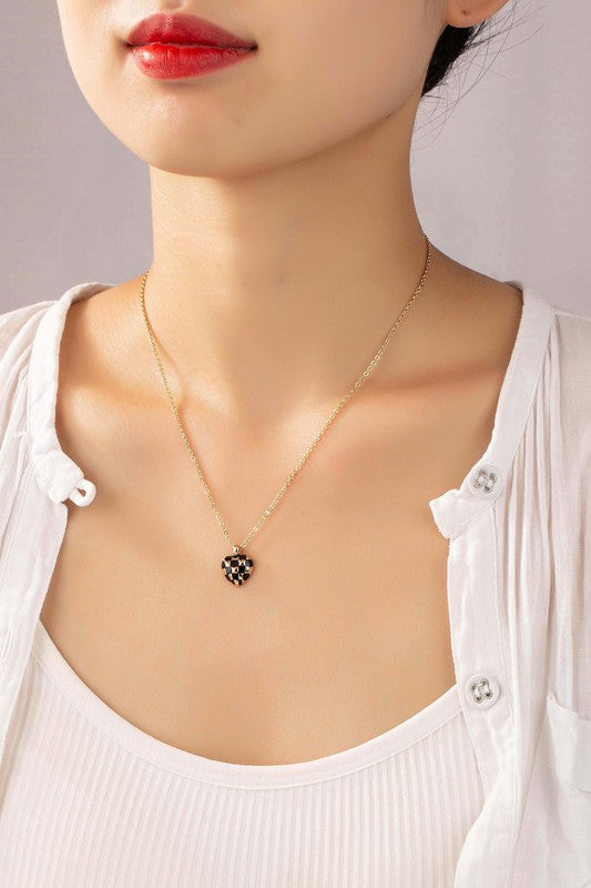  Heart Checkered Necklace