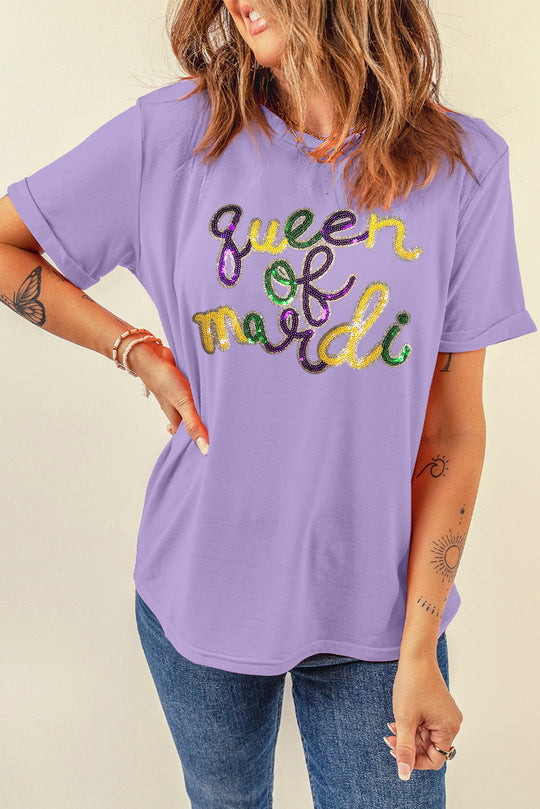 Graphic "Queen of Mardi" Sequin T Shirt