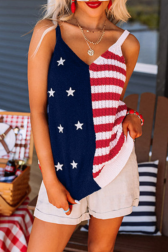 Red Stars and Stripes Flag Pattern Knitted Tank