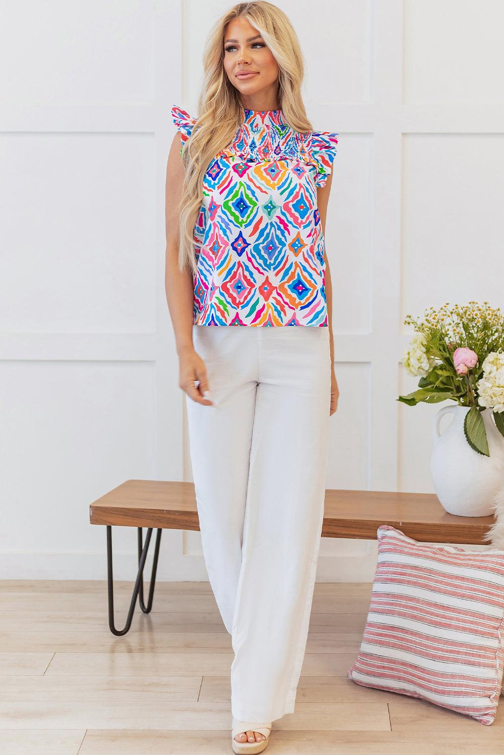 Brandi Geometric Shirred Blouse