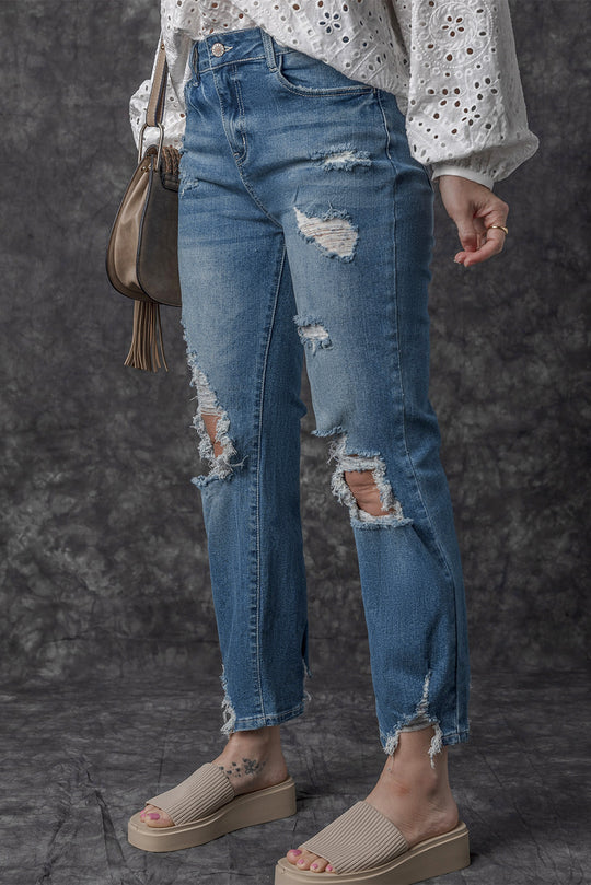 Distressed Ripped Knee Hole Denim