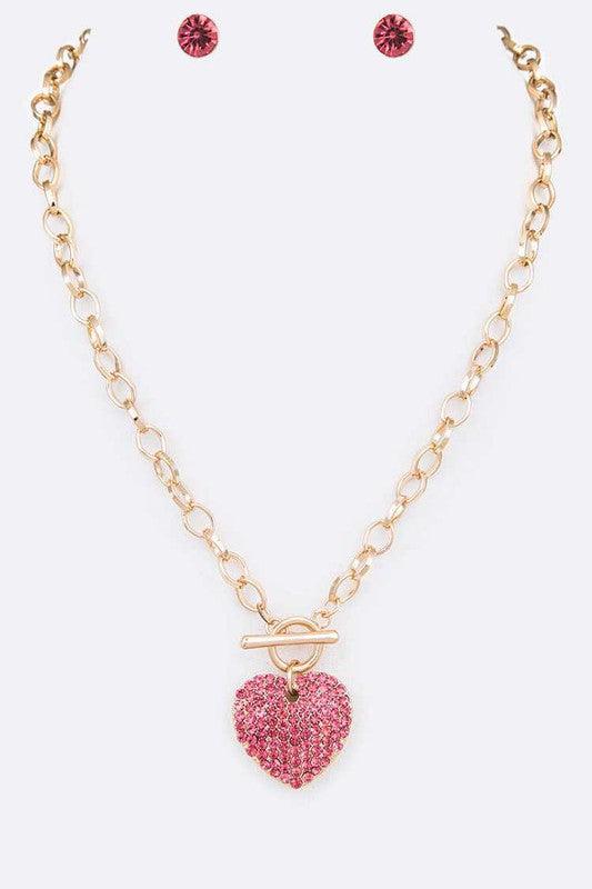 Crystal Heart Pendant Necklace Set