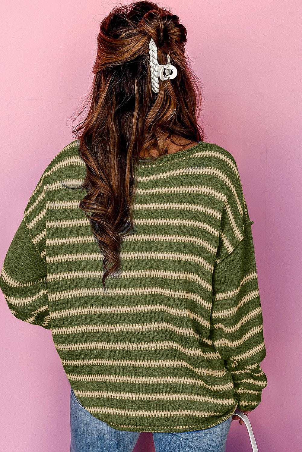 Sky Blue Stripe Drop Shoulder Casual Sweater