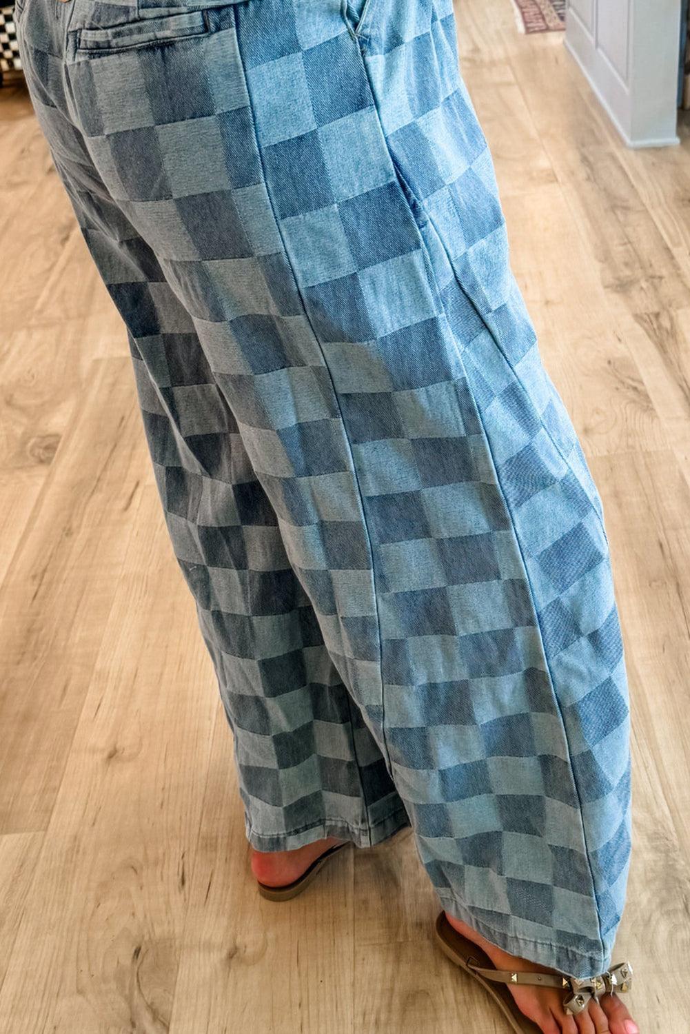  Checkered Denim Wide Leg Denim