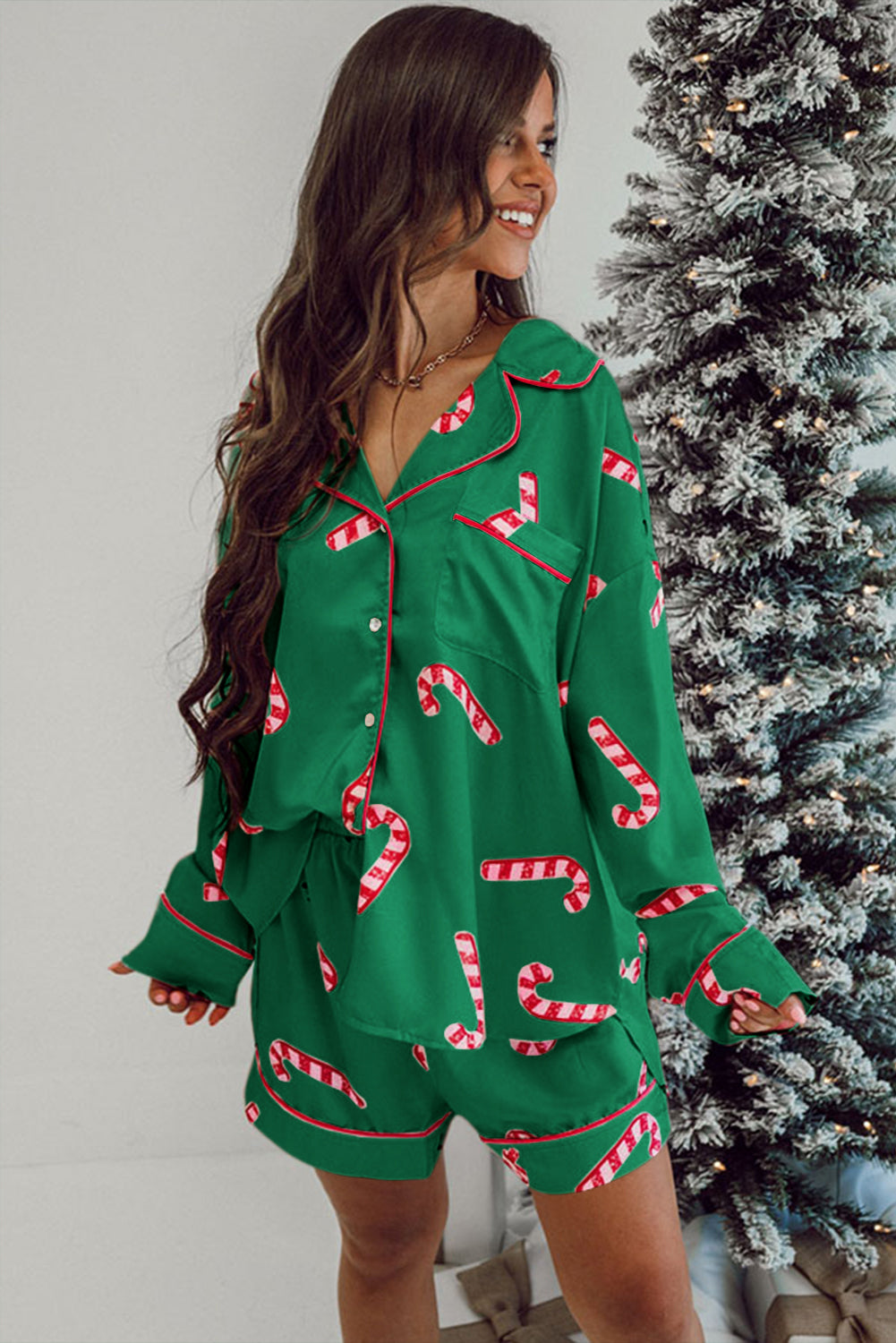 Christmas Candy Cane Shorts Set Pajamas