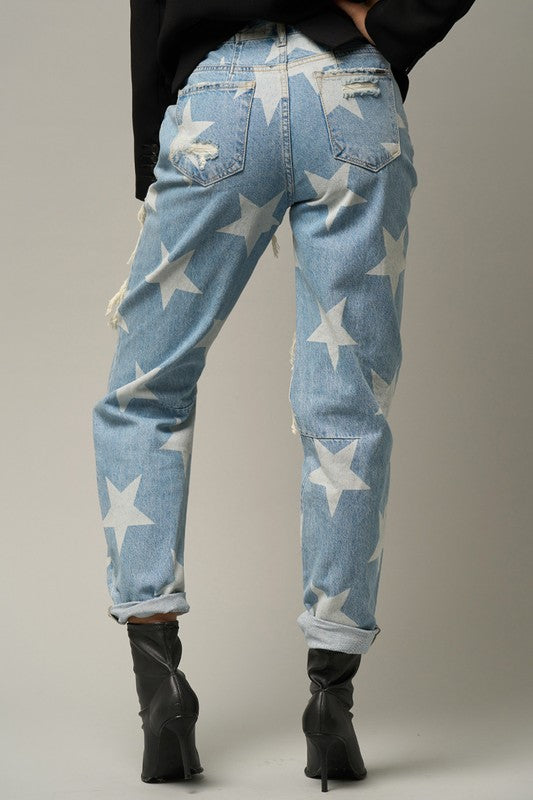 Slouchy Heavy Distressed Star Denim - Klazzi Fashion Boutique