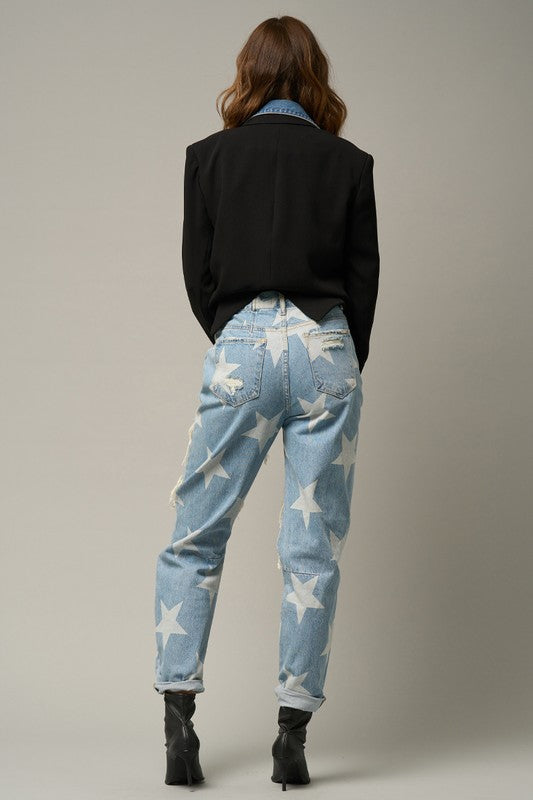 Slouchy Heavy Distressed Star Denim - Klazzi Fashion Boutique