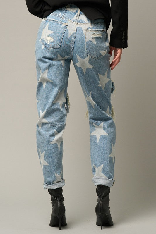 Slouchy Heavy Distressed Star Denim - Klazzi Fashion Boutique