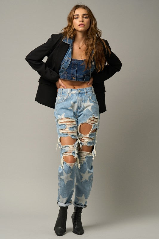 Slouchy Heavy Distressed Star Denim 