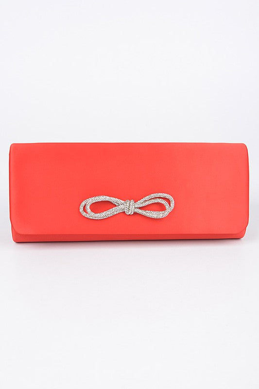 Satin Rhinestone Bow Clutch Bag