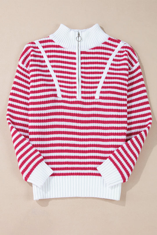 Stripe Zipper Collar Sweater