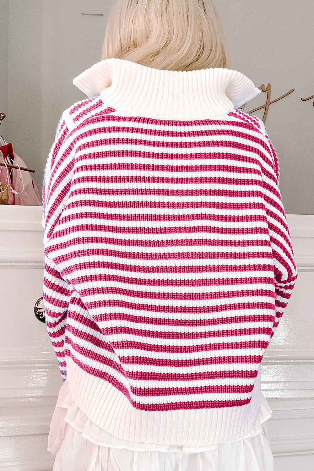 Stripe Zipper Collar Sweater