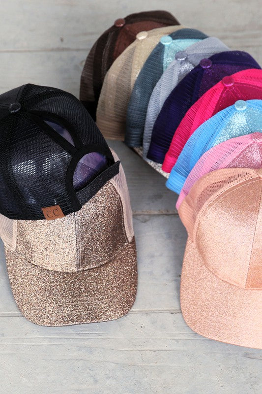 Shiny Glitter Trucker Ponytail Cap