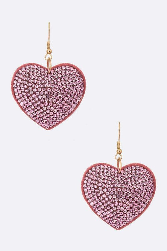 Rhinestone Pink Heart Pillow Earrings