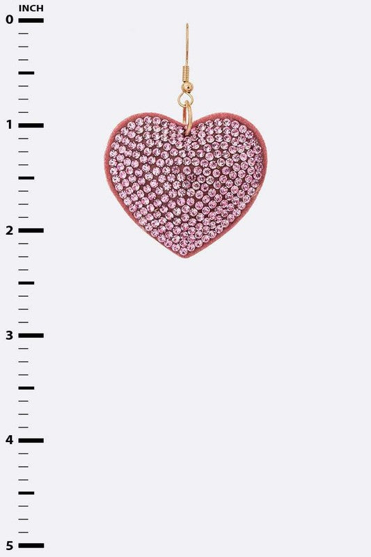 Rhinestone Pink Heart Pillow Earrings