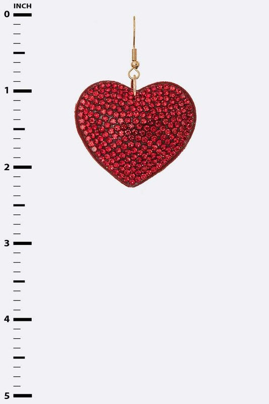 Rhinestone Red Heart Pillow Earrings