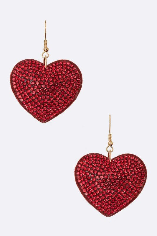 Rhinestone Red Heart Pillow Earrings