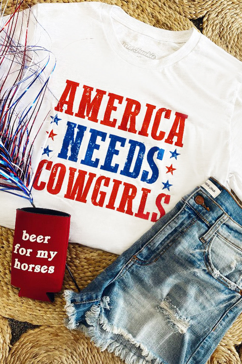 "America Needs Cowgirls" White Graphic T-Shirt