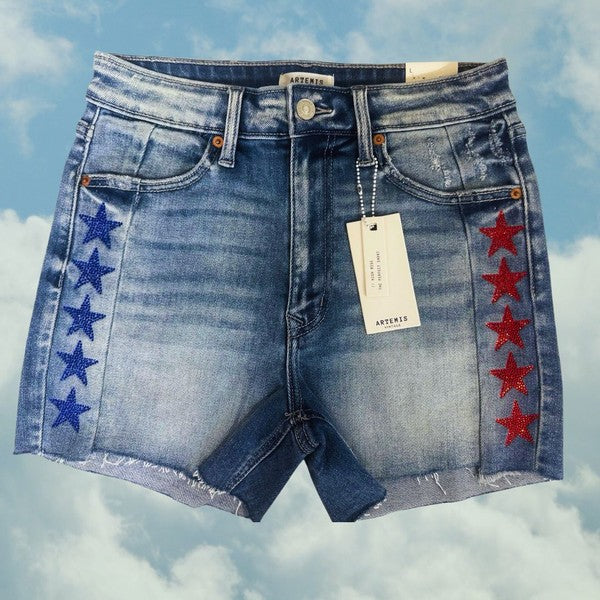 STAR RHINESTONE DENIM SHORTS