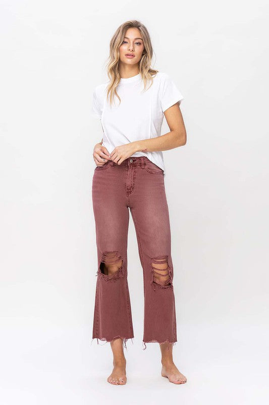 90's Vintage RUST BROWN High Rise Flare Denim