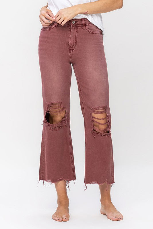 90's Vintage RUST BROWN High Rise Flare Denim