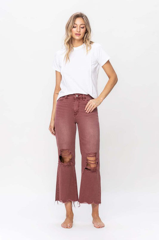 90's Vintage RUST BROWN High Rise Flare Denim