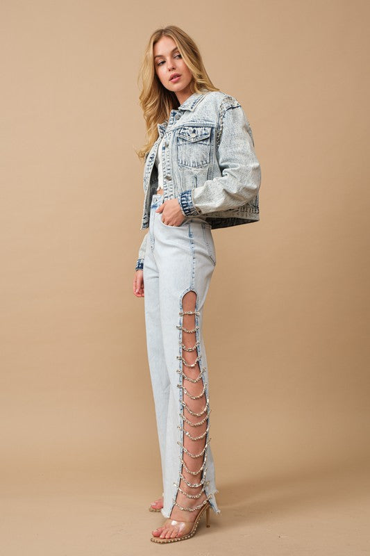 Jewel Side Cut Stretch Denim - Klazzi Fashion Boutique