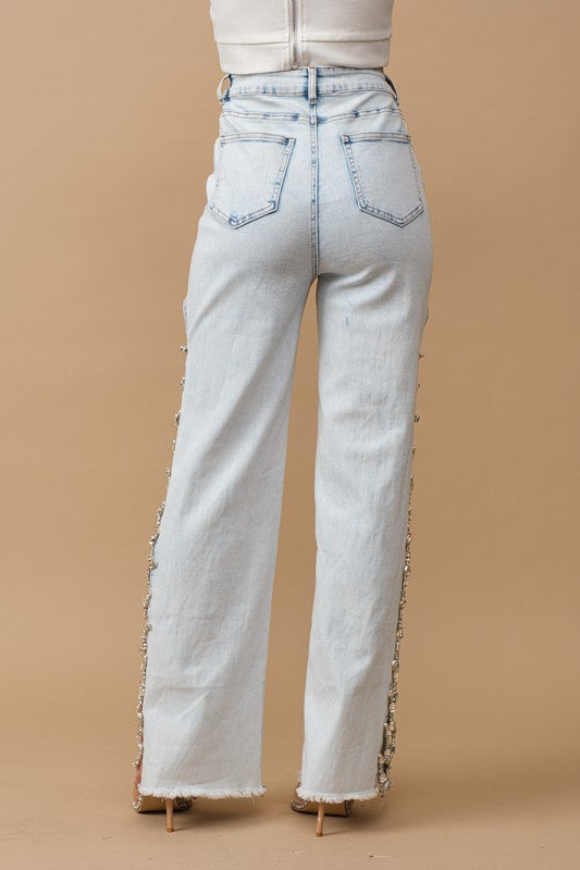 Jewel Side Cut Stretch Denim - Klazzi Fashion Boutique