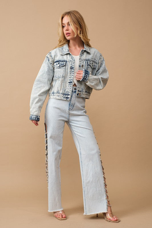 Jewel Side Cut Stretch Denim - Klazzi Fashion Boutique