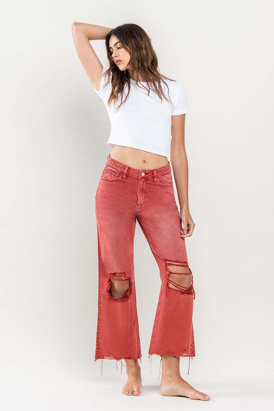 90s Vintage Destroyed Crop Flare Denim