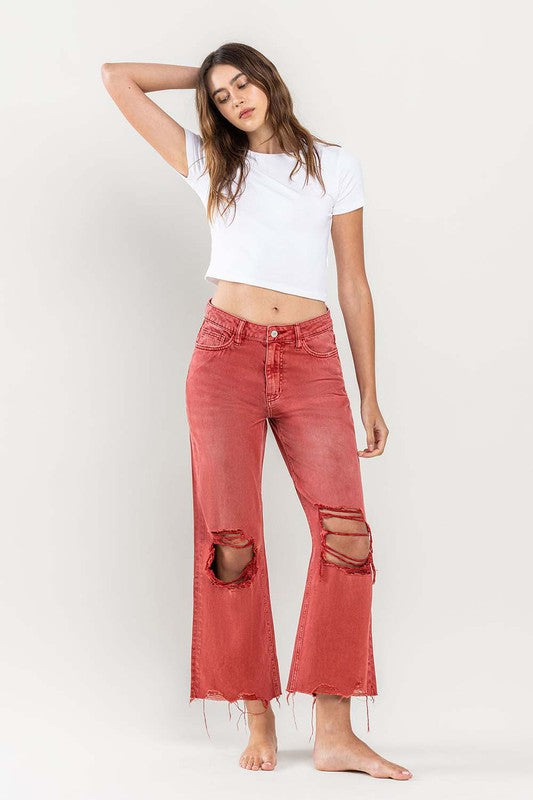 90s Vintage Destroyed Crop Flare Denim